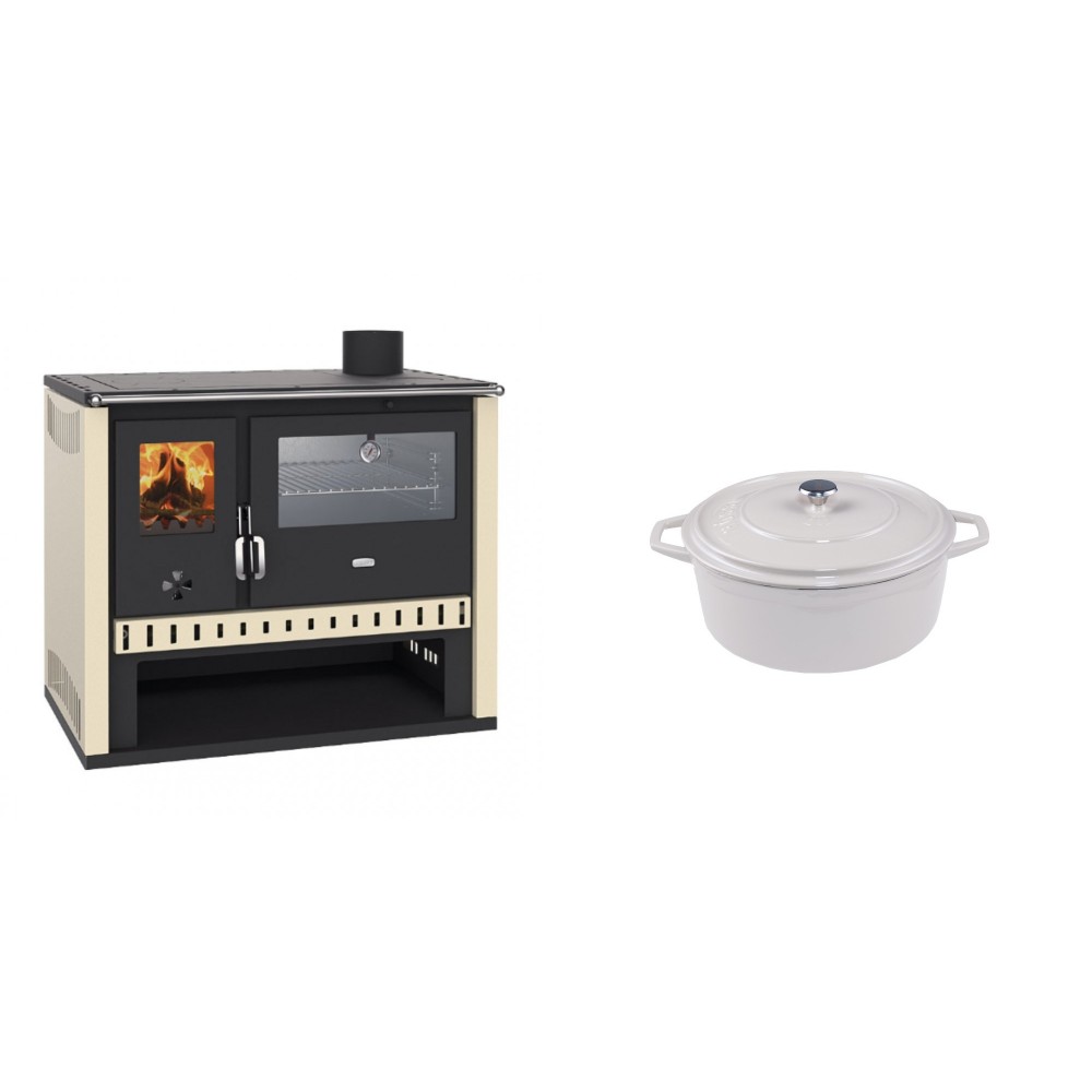 Set Küchenofen / Küchenhexe Prity GT, mit Edelstahlbackofen, Leistung 15 kW + Gusseisen Topf Tiefer Solagio, Ivory, Ф12