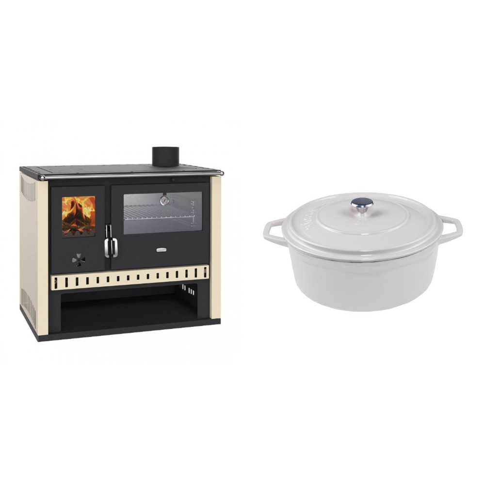 Set Küchenofen / Küchenhexe Prity GT, mit Edelstahlbackofen, Leistung 15 kW + Gusseisen Topf Tiefer Solagio, Ivory, Ф24