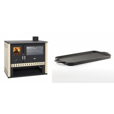 Set Küchenofen / Küchenhexe Prity GT, mit Edelstahlbackofen, Leistung 15 kW + Große Grillplatte aus Gusseisen Solagio, 25x44cm - Kaminofen - Holzofen mit Backfach