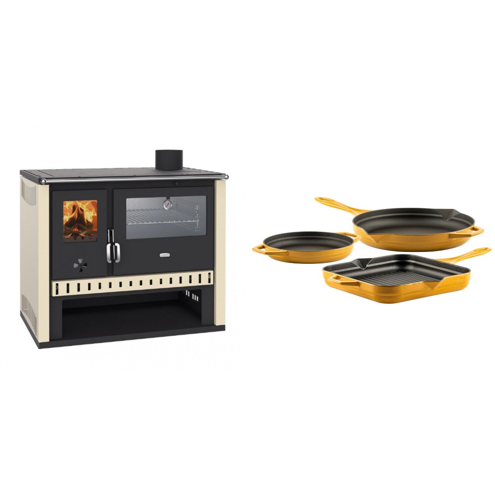 Set Küchenofen / Küchenhexe Prity GT, mit Edelstahlbackofen, Leistung 15 kW + Gusseisen Topf Set aus 3 teilen Solagio, Dijon