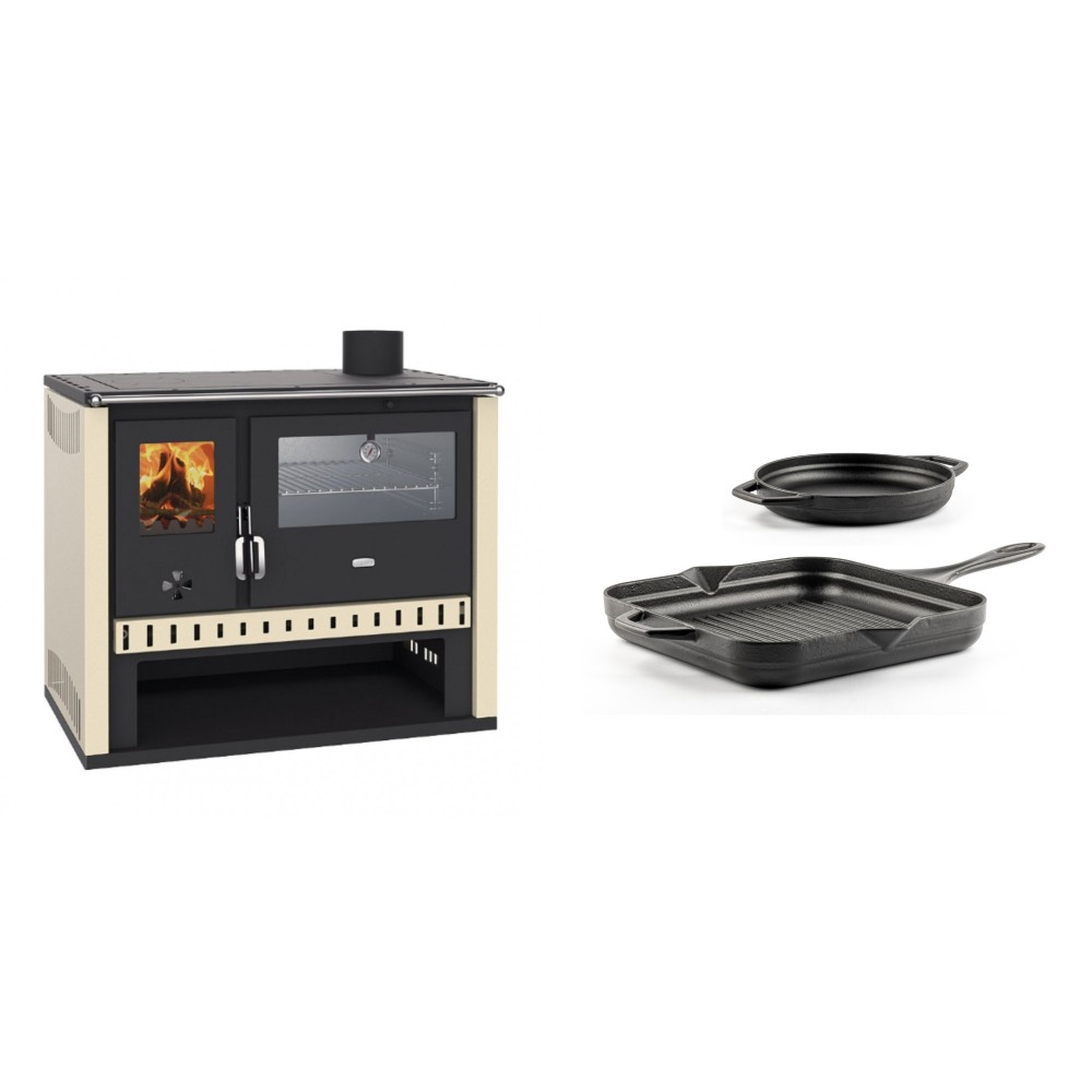 Set Küchenofen / Küchenhexe Prity GT, mit Edelstahlbackofen, Leistung 15 kW + Gusseisen Topf Set aus 2 teilen Solagio, Black Onyx