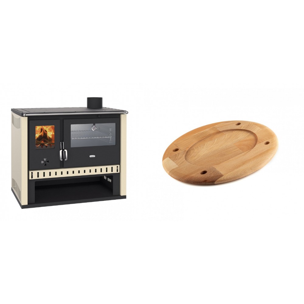 Set Küchenofen / Küchenhexe Prity GT, mit Edelstahlbackofen, Leistung 15 kW + Holz untersetzer für ovale platte Solagio HSOISK2533, 25x33cm | Kaminofen - Holzofen mit Backfach | Kaminofen |
