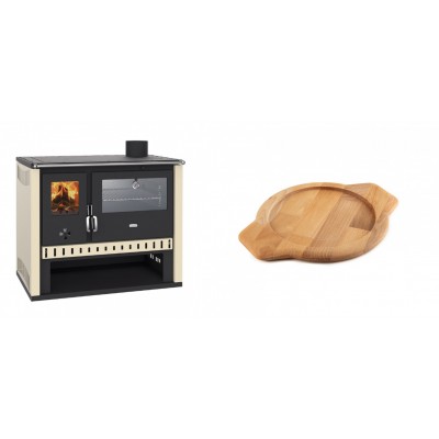 Set Küchenofen / Küchenhexe Prity GT, mit Edelstahlbackofen, Leistung 15 kW + Holz untersetzer für gusseisenschüssel Solagio HSYKTV22 - Kaminofen - Holzofen mit Backfach