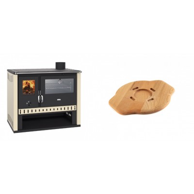 Set Küchenofen / Küchenhexe Prity GT, mit Edelstahlbackofen, Leistung 15 kW + Holz untersetzer für gusseisenplatte Solagio HSYSAK20 - Kaminofen - Holzofen mit Backfach