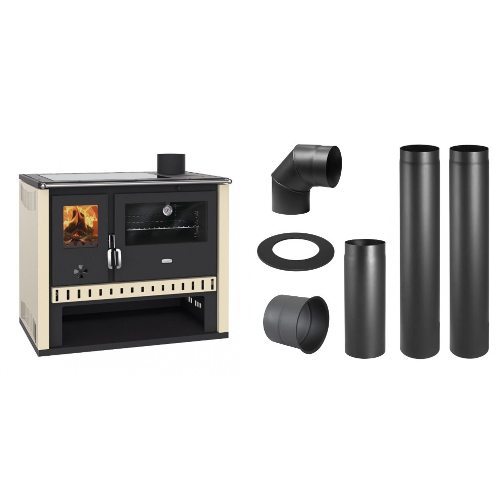 Set Küchenofen / Küchenhexe Prity GT, mit Glaskeramik-Kochfeld, Leistung 15 kW + Schornstein Bausatz PARKANEX, Stahl Ø150, Dicke 2mm | Kaminofen - Holzofen mit Backfach | Kaminofen |