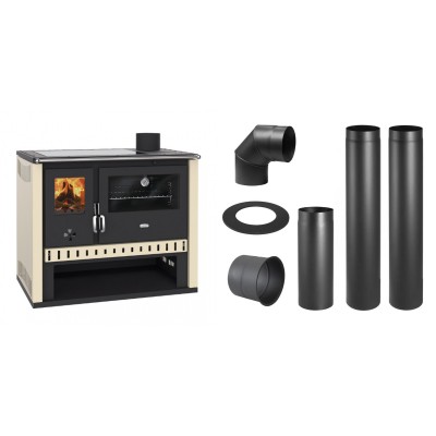 Set Küchenofen / Küchenhexe Prity GT, mit Glaskeramik-Kochfeld, Leistung 15 kW + Schornstein Bausatz PARKANEX, Stahl Ø150, Dicke 2mm - Kaminofen - Holzofen mit Backfach