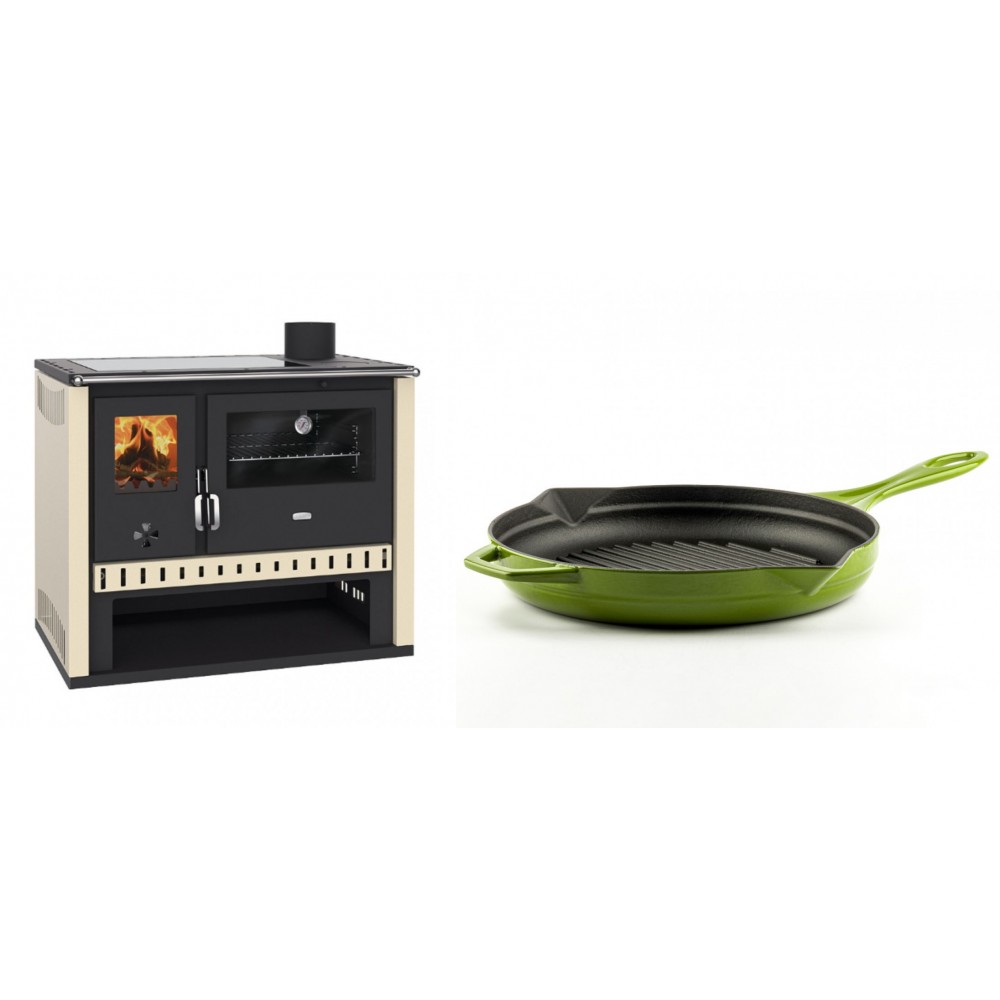 Set Küchenofen / Küchenhexe Prity GT, mit Glaskeramik-Kochfeld, Leistung 15 kW + Emaillierte grillpfanne Gusseisen Solagio, Bamboo, Ф28cm | Kaminofen - Holzofen mit Backfach | Kaminofen |