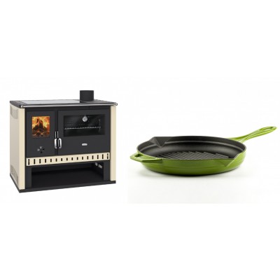 Set Küchenofen / Küchenhexe Prity GT, mit Glaskeramik-Kochfeld, Leistung 15 kW + Emaillierte grillpfanne Gusseisen Solagio, Bamboo, Ф28cm - Kaminofen - Holzofen mit Backfach