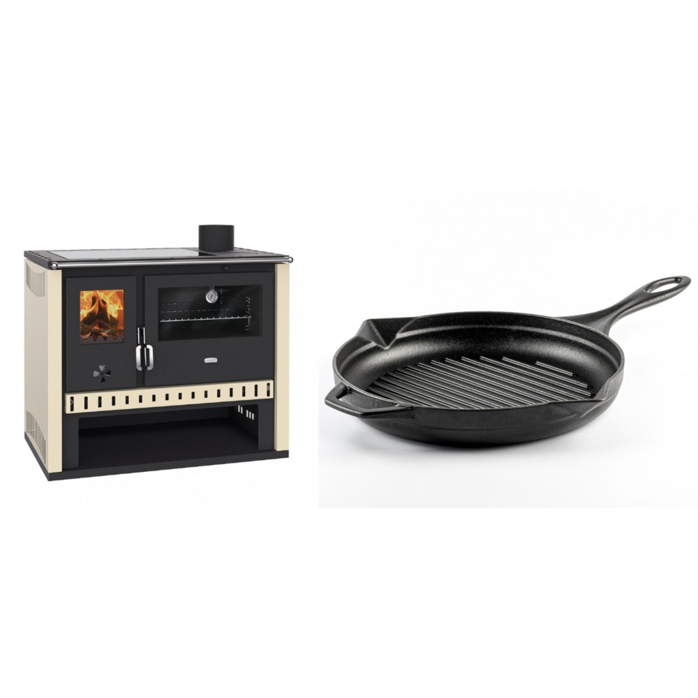 Set Küchenofen / Küchenhexe Prity GT, mit Glaskeramik-Kochfeld, Leistung 15 kW + Emaillierte grillpfanne Gusseisen Solagio, Black Onyx, Ф28cm | Kaminofen - Holzofen mit Backfach | Kaminofen |