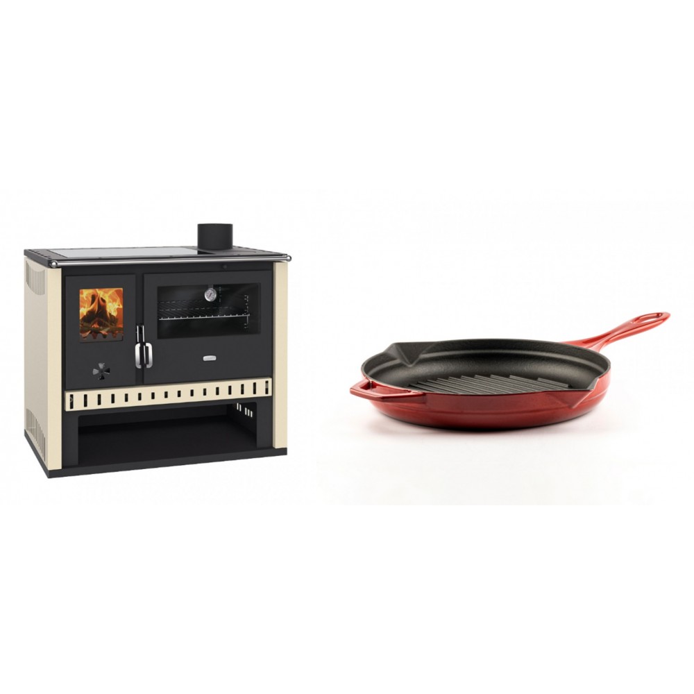 Set Küchenofen / Küchenhexe Prity GT, mit Glaskeramik-Kochfeld, Leistung 15 kW + Emaillierte grillpfanne Gusseisen Solagio, Rubin, Ф24cm
