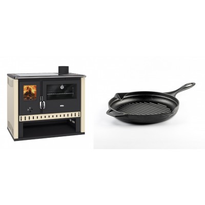 Set Küchenofen / Küchenhexe Prity GT, mit Glaskeramik-Kochfeld, Leistung 15 kW + Emaillierte grillpfanne Gusseisen Solagio, Black Onyx, Ф24cm - Kaminofen - Holzofen mit Backfach