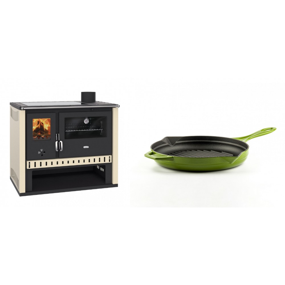 Set Küchenofen / Küchenhexe Prity GT, mit Glaskeramik-Kochfeld, Leistung 15 kW + Emaillierte grillpfanne Gusseisen Solagio, Bamboo, Ф24cm