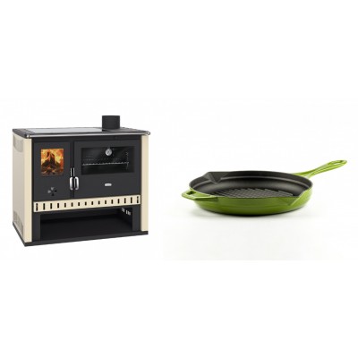 Set Küchenofen / Küchenhexe Prity GT, mit Glaskeramik-Kochfeld, Leistung 15 kW + Emaillierte grillpfanne Gusseisen Solagio, Bamboo, Ф24cm - Kaminofen - Holzofen mit Backfach