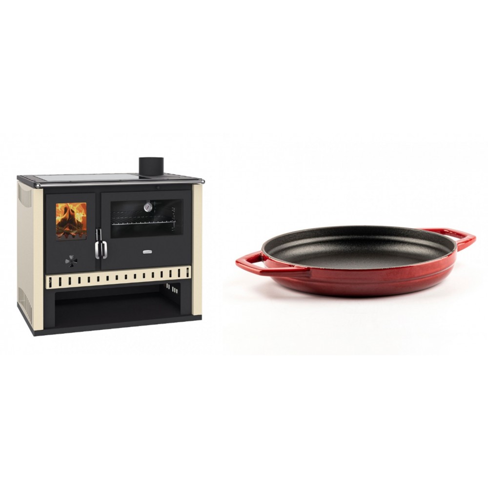 Set Küchenofen / Küchenhexe Prity GT, mit Glaskeramik-Kochfeld, Leistung 15 kW + Emaillierte gusseisenpfanne mit zwei Griffen Solagio, Rubin, Ф22cm