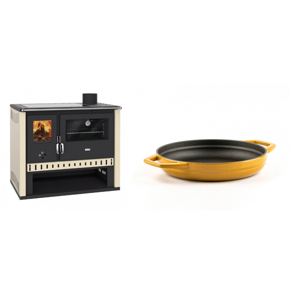 Set Küchenofen / Küchenhexe Prity GT, mit Glaskeramik-Kochfeld, Leistung 15 kW + Emaillierte gusseisenpfanne mit zwei Griffen Solagio, Dijon, Ф19cm | Kaminofen - Holzofen mit Backfach | Kaminofen |