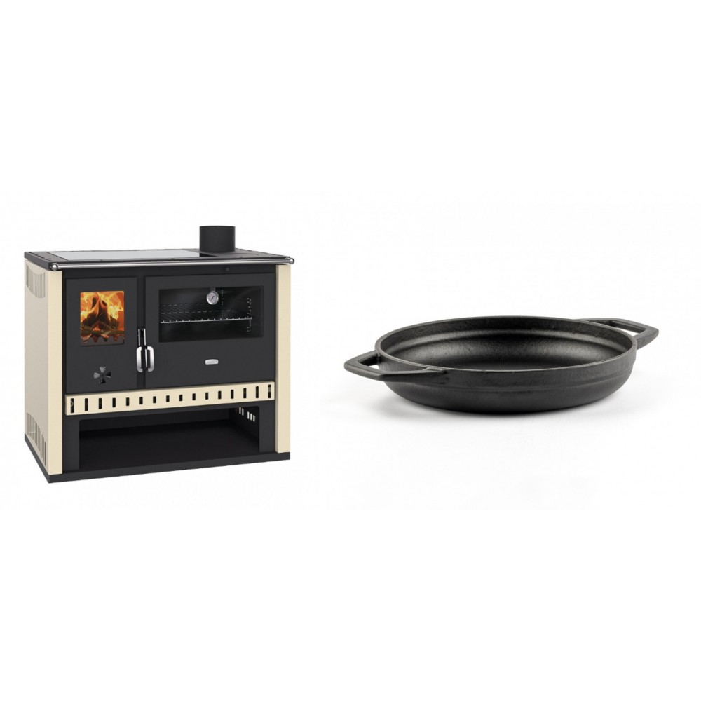 Set Küchenofen / Küchenhexe Prity GT, mit Glaskeramik-Kochfeld, Leistung 15 kW + Emaillierte gusseisenpfanne mit zwei Griffen Solagio, Black Onyx, Ф19cm