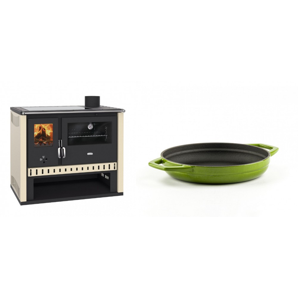 Set Küchenofen / Küchenhexe Prity GT, mit Glaskeramik-Kochfeld, Leistung 15 kW + Emaillierte gusseisenpfanne mit zwei Griffen Solagio, Bamboo, Ф19cm | Kaminofen - Holzofen mit Backfach | Kaminofen |