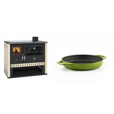 Set Küchenofen / Küchenhexe Prity GT, mit Glaskeramik-Kochfeld, Leistung 15 kW + Emaillierte gusseisenpfanne mit zwei Griffen Solagio, Bamboo, Ф19cm - Kaminofen - Holzofen mit Backfach