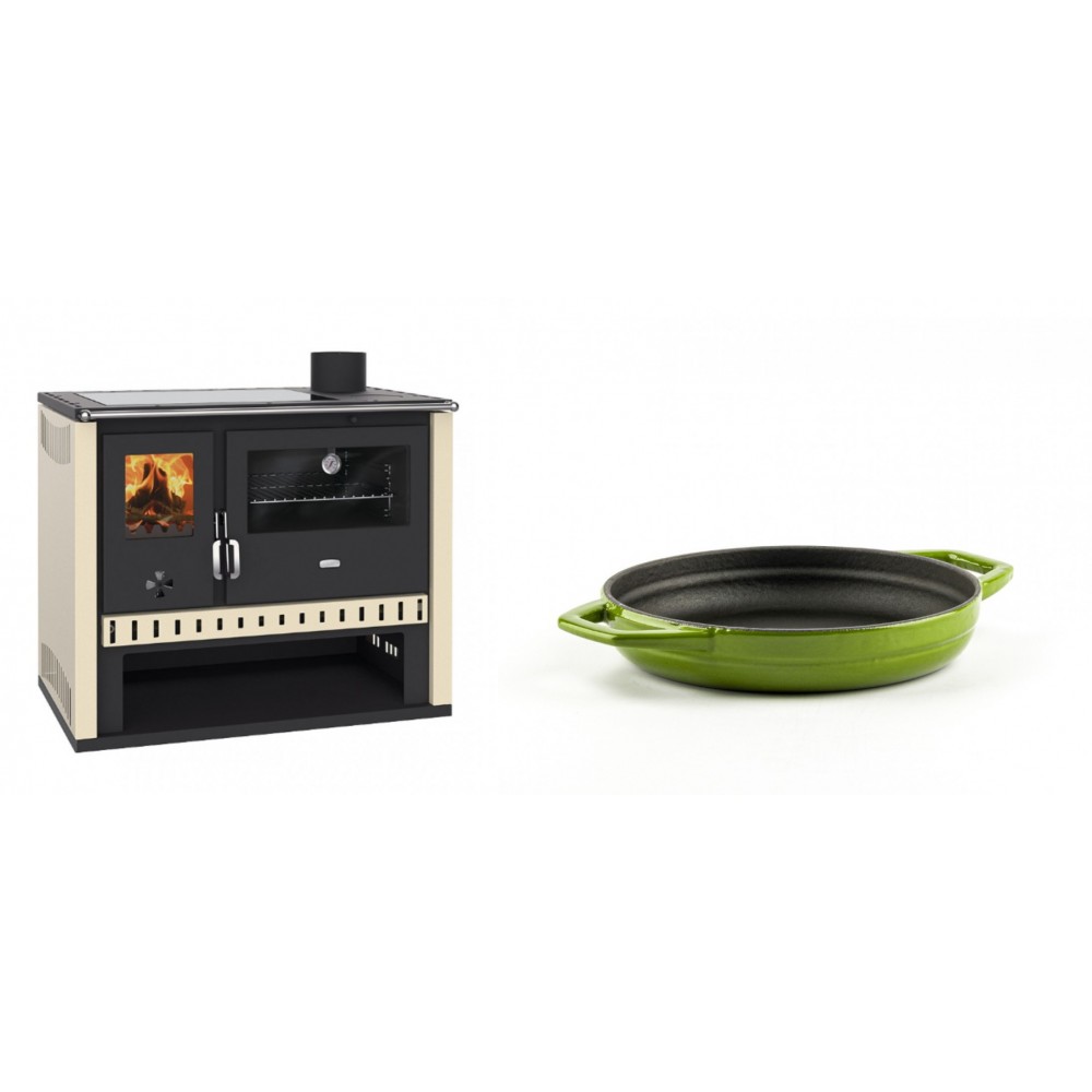 Set Küchenofen / Küchenhexe Prity GT, mit Glaskeramik-Kochfeld, Leistung 15 kW + Emaillierte gusseisenpfanne mit zwei Griffen Solagio, Bamboo, Ф16cm