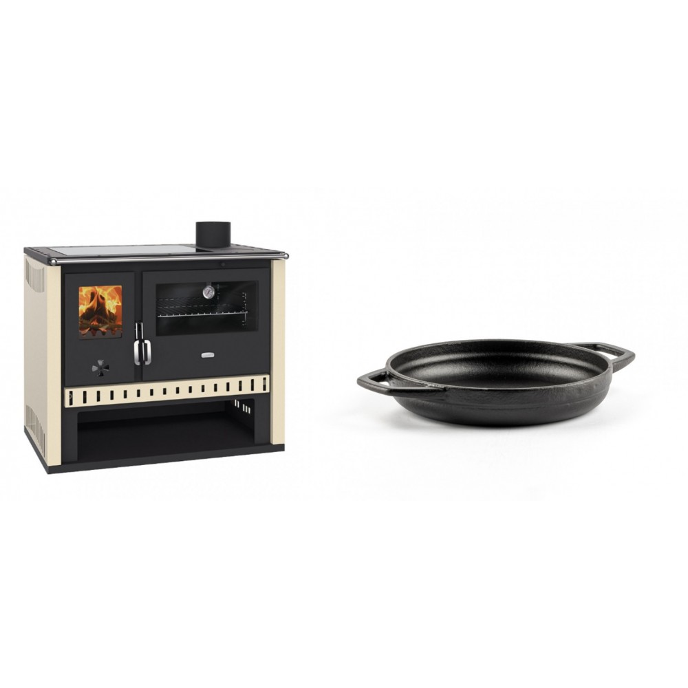 Set Küchenofen / Küchenhexe Prity GT, mit Glaskeramik-Kochfeld, Leistung 15 kW + Emaillierte gusseisenpfanne mit zwei Griffen Solagio, Black Onyx, Ф16cm