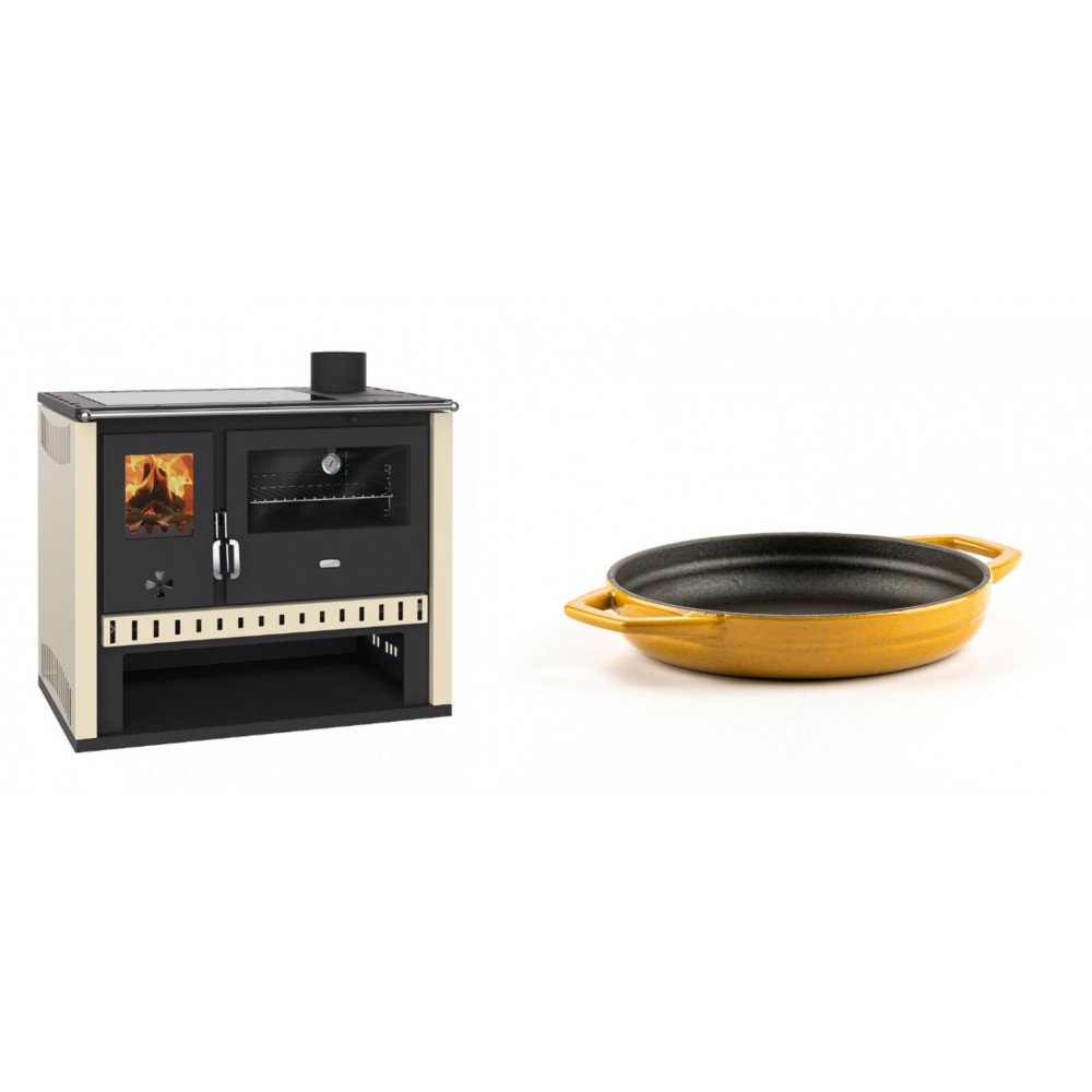 Set Küchenofen / Küchenhexe Prity GT, mit Glaskeramik-Kochfeld, Leistung 15 kW + Emaillierte gusseisenpfanne mit zwei Griffen Solagio, Dijon, Ф16cm