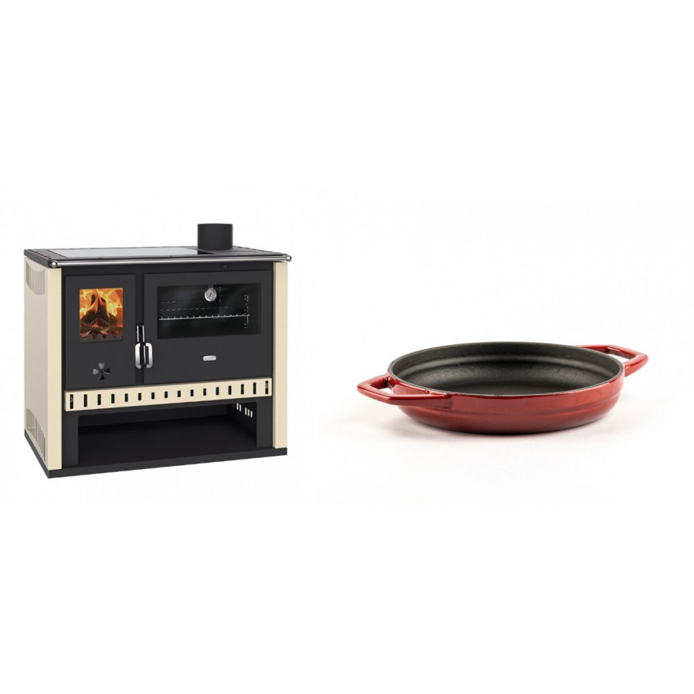 Set Küchenofen / Küchenhexe Prity GT, mit Glaskeramik-Kochfeld, Leistung 15 kW + Emaillierte gusseisenpfanne mit zwei Griffen Solagio, Rubin, Ф16cm