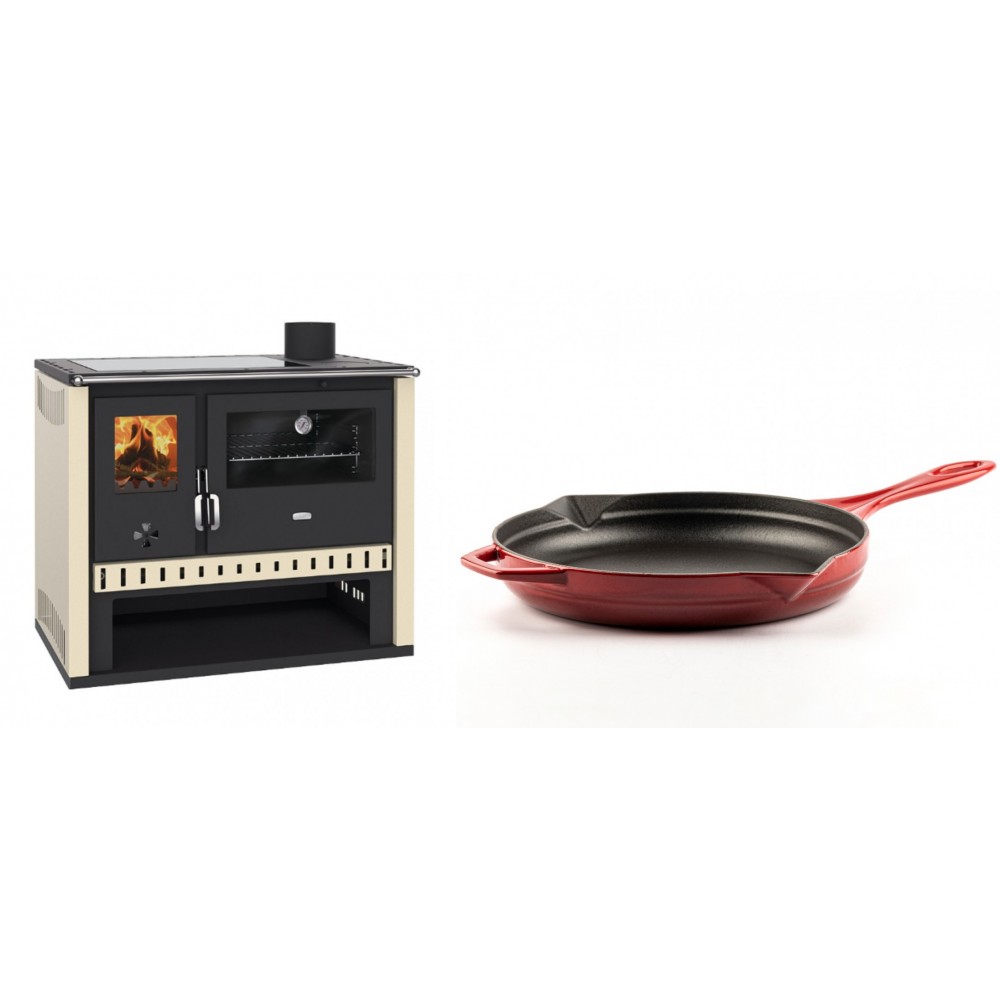 Set Küchenofen / Küchenhexe Prity GT, mit Glaskeramik-Kochfeld, Leistung 15 kW + Emaillierte Gusseisenpfanne Solagio, Rubin, Ф28cm