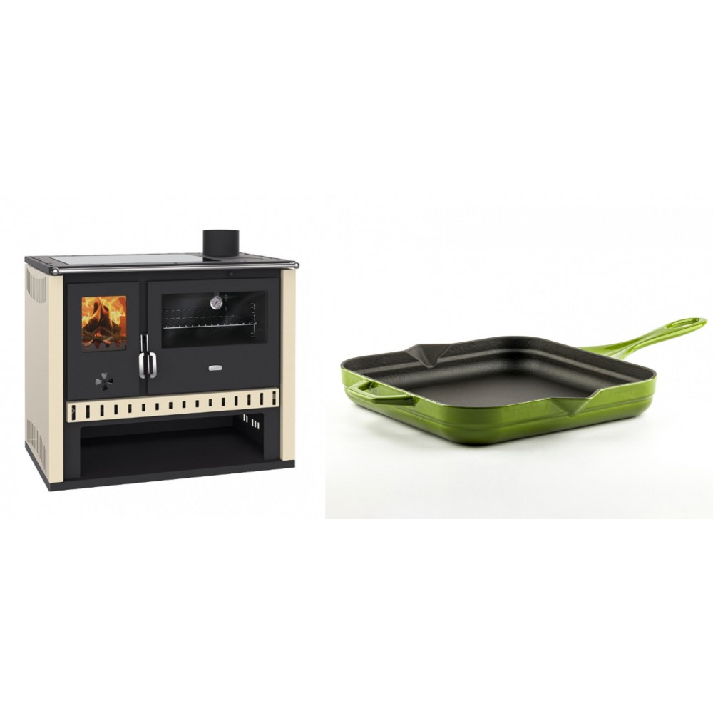 Set Küchenofen / Küchenhexe Prity GT, mit Glaskeramik-Kochfeld, Leistung 15 kW + Emaillierte Gusseisenpfanne Solagio, Bamboo, 28x28cm | Kaminofen - Holzofen mit Backfach | Kaminofen |