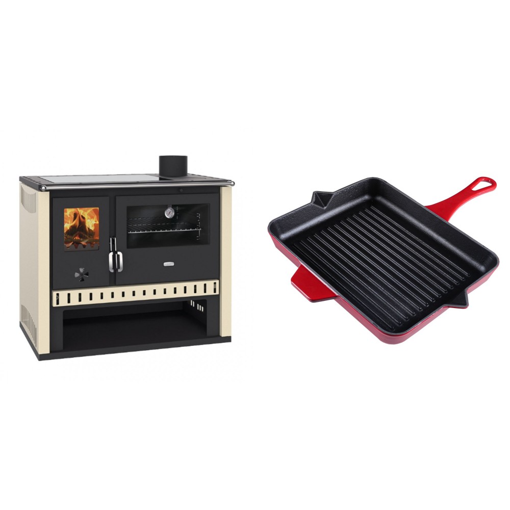 Set Küchenofen / Küchenhexe Prity GT, mit Glaskeramik-Kochfeld, Leistung 15 kW + Emaillierte grillpfanne Gusseisen Solagio, Rubin, 26x32cm