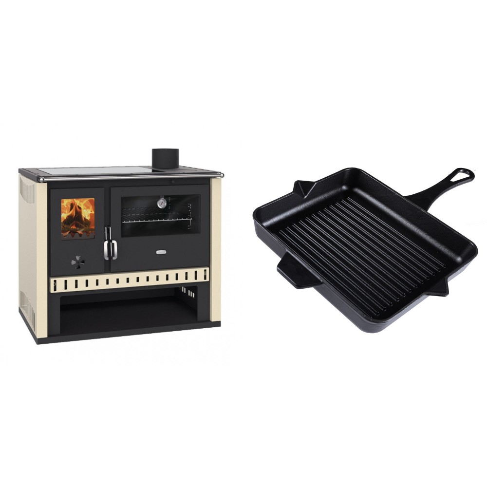 Set Küchenofen / Küchenhexe Prity GT, mit Glaskeramik-Kochfeld, Leistung 15 kW + Emaillierte grillpfanne Gusseisen Solagio, Black Onyx, 26x32cm