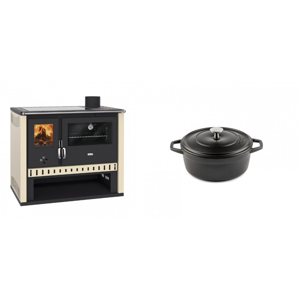 Set Küchenofen / Küchenhexe Prity GT, mit Glaskeramik-Kochfeld, Leistung 15 kW + Gusseisen Topf Tiefer Solagio, Black Onyx, Ф12