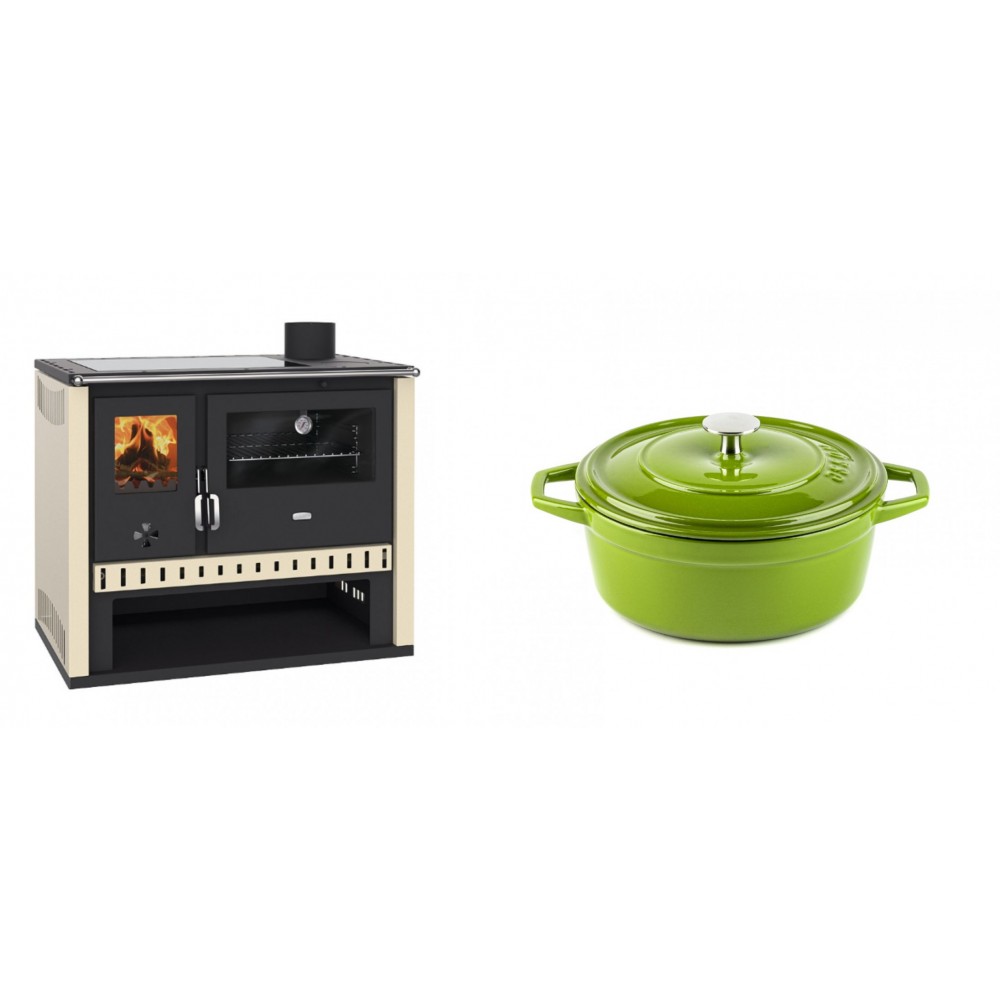 Set Küchenofen / Küchenhexe Prity GT, mit Glaskeramik-Kochfeld, Leistung 15 kW + Gusseisen Topf Tiefer Solagio, Bamboo, Ф20