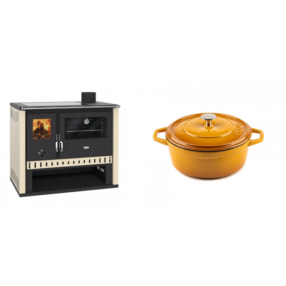 Set Küchenofen / Küchenhexe Prity GT, mit Glaskeramik-Kochfeld, Leistung 15 kW + Gusseisen Topf Tiefer Solagio, Dijon, Ф20