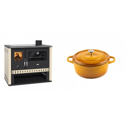 Set Küchenofen / Küchenhexe Prity GT, mit Glaskeramik-Kochfeld, Leistung 15 kW + Gusseisen Topf Tiefer Solagio, Dijon, Ф20 - Kaminofen - Holzofen mit Backfach