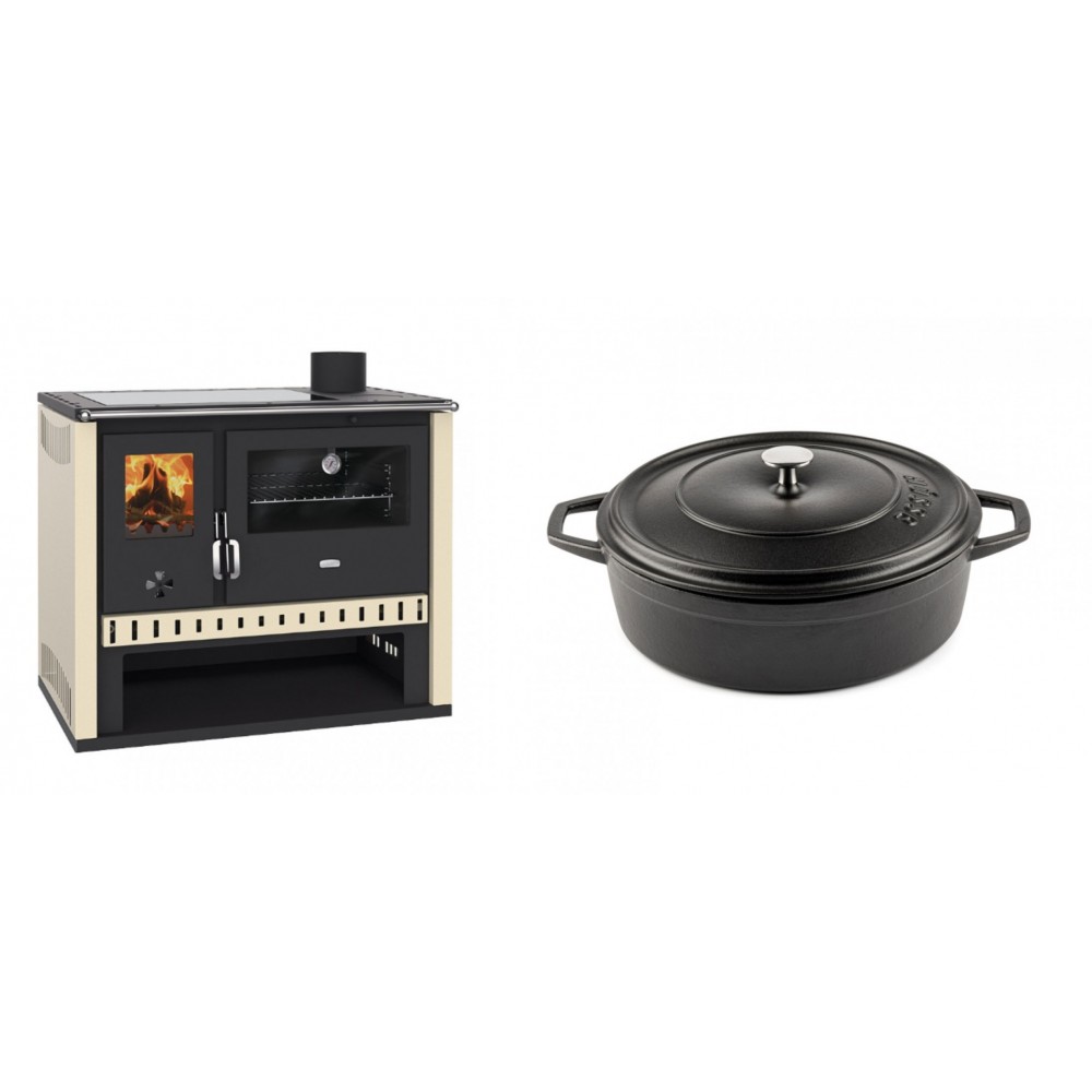 Set Küchenofen / Küchenhexe Prity GT, mit Glaskeramik-Kochfeld, Leistung 15 kW + Gusseisen Topf Flach Solagio, Black Onyx, Ф26