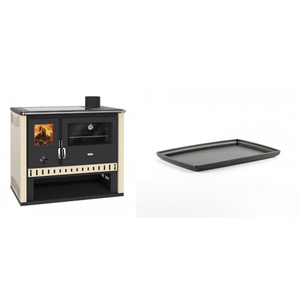 Set Küchenofen / Küchenhexe Prity GT, mit Glaskeramik-Kochfeld, Leistung 15 kW + Rechteckige Servierplatte aus Gusseisen Solagio, 21x31cm