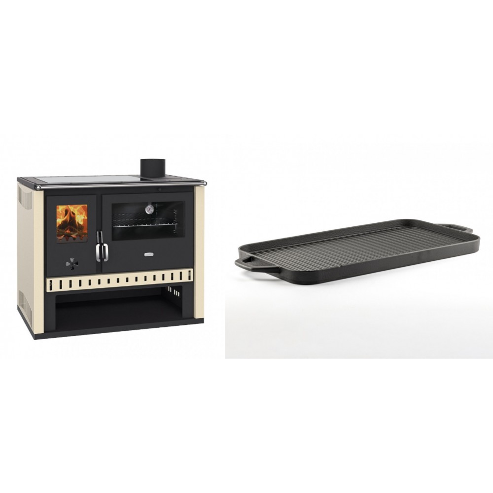 Set Küchenofen / Küchenhexe Prity GT, mit Glaskeramik-Kochfeld, Leistung 15 kW + Große Grillplatte aus Gusseisen Solagio, 25x44cm | Kaminofen - Holzofen mit Backfach | Kaminofen |
