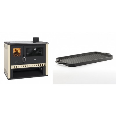 Set Küchenofen / Küchenhexe Prity GT, mit Glaskeramik-Kochfeld, Leistung 15 kW + Große Grillplatte aus Gusseisen Solagio, 25x44cm - Kaminofen - Holzofen mit Backfach