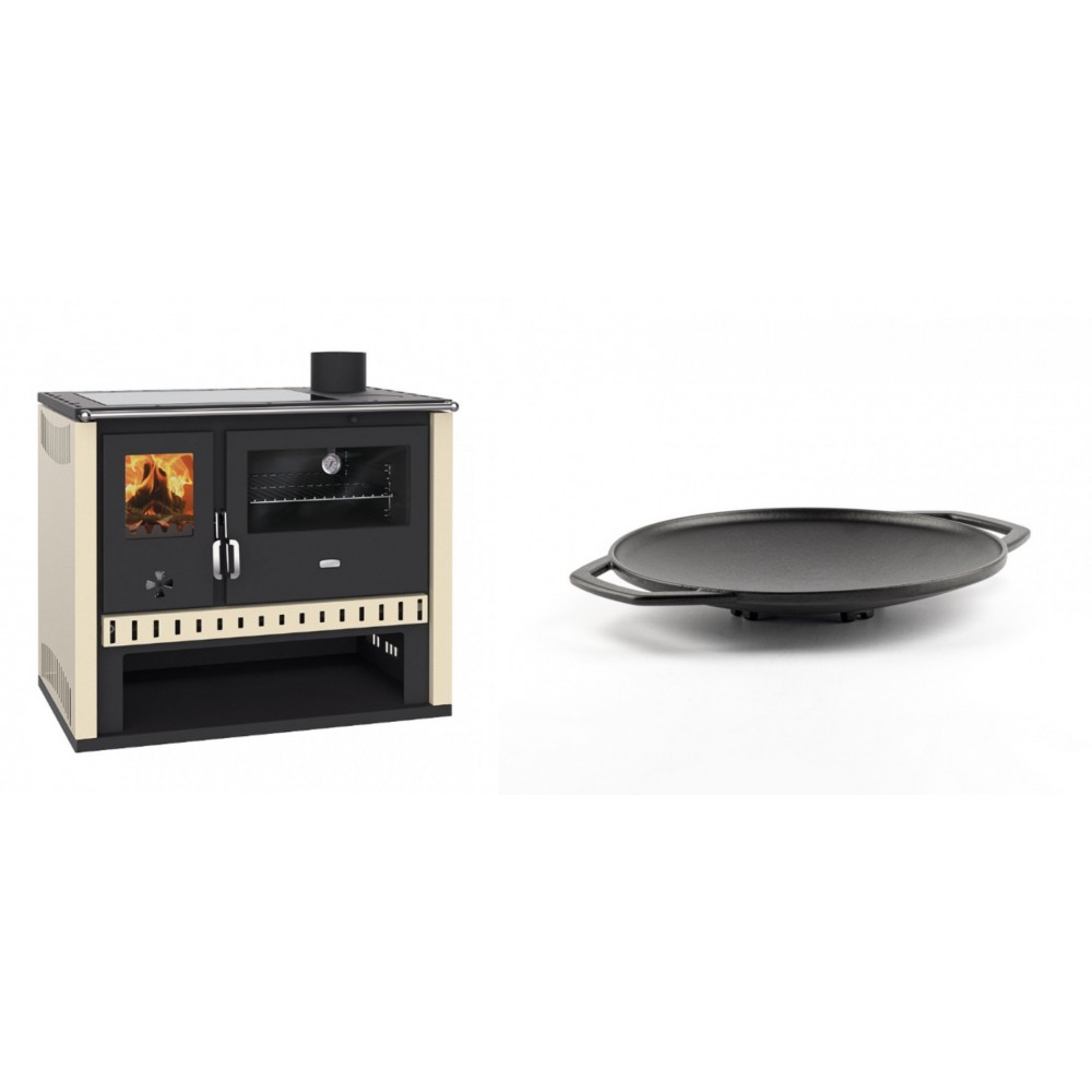 Set Küchenofen / Küchenhexe Prity GT, mit Glaskeramik-Kochfeld, Leistung 15 kW + Backplatte aus Gusseisen Solagio, Ф28cm