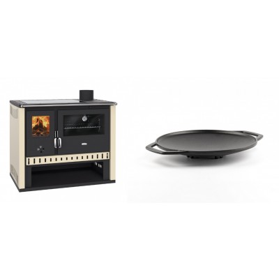 Set Küchenofen / Küchenhexe Prity GT, mit Glaskeramik-Kochfeld, Leistung 15 kW + Backplatte aus Gusseisen Solagio, Ф28cm - Kaminofen - Holzofen mit Backfach