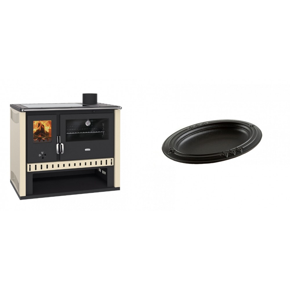 Set Küchenofen / Küchenhexe Prity GT, mit Glaskeramik-Kochfeld, Leistung 15 kW + Gusseiserne auflaufform Solagio oval, 25x33cm | Kaminofen - Holzofen mit Backfach | Kaminofen |