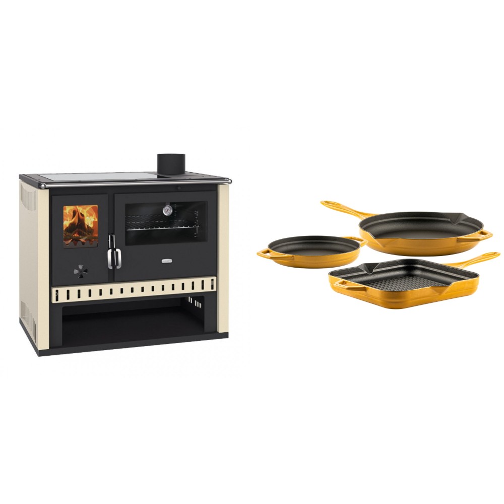 Set Küchenofen / Küchenhexe Prity GT, mit Glaskeramik-Kochfeld, Leistung 15 kW + Gusseisen Topf Set aus 3 teilen Solagio, Dijon