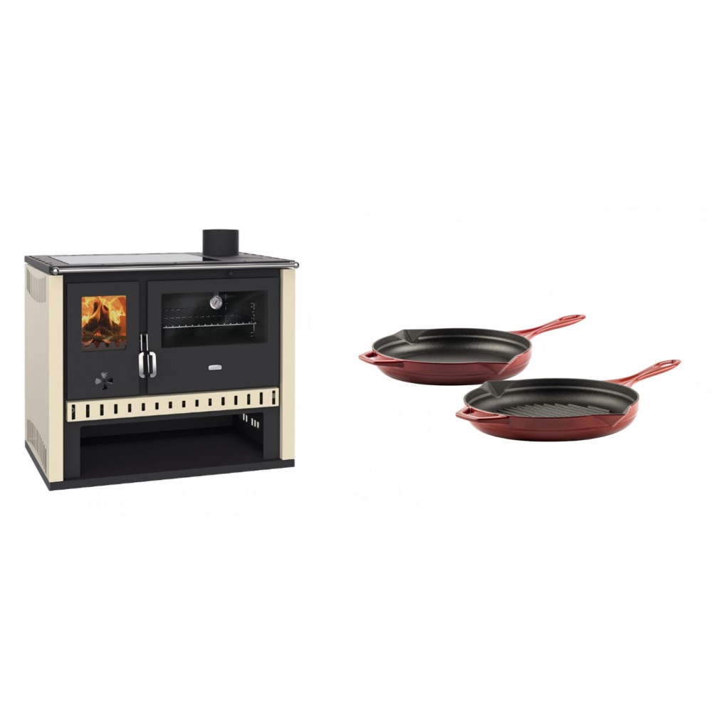 Set Küchenofen / Küchenhexe Prity GT, mit Glaskeramik-Kochfeld, Leistung 15 kW + Gusseisen Topf Set aus 2 teilen Solagio, Rubin