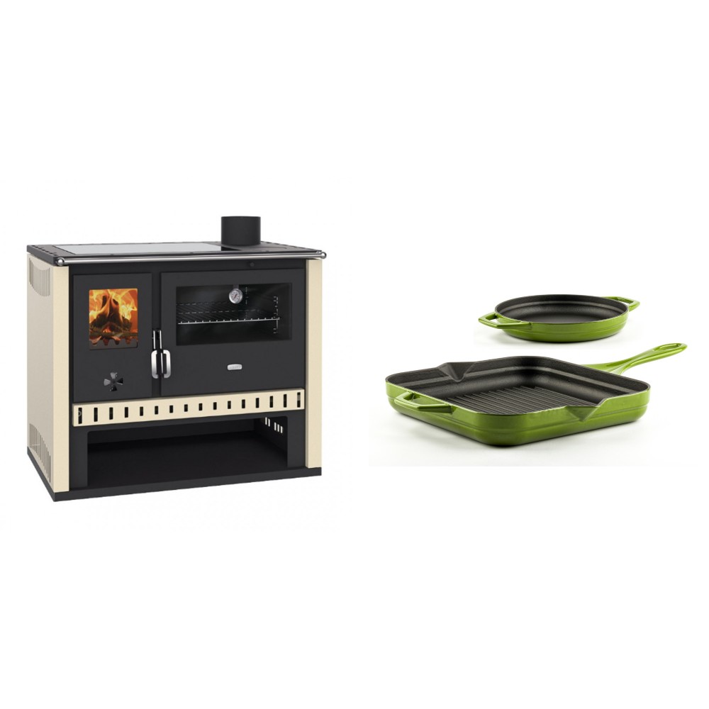 Set Küchenofen / Küchenhexe Prity GT, mit Glaskeramik-Kochfeld, Leistung 15 kW + Gusseisen Topf Set aus 2 teilen Solagio, Bamboo