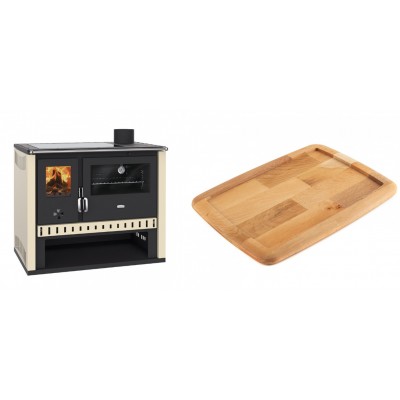Set Küchenofen / Küchenhexe Prity GT, mit Glaskeramik-Kochfeld, Leistung 15 kW + Holz untersetzer für gusseisenplatte Solagio HSST2131 - Kaminofen - Holzofen mit Backfach