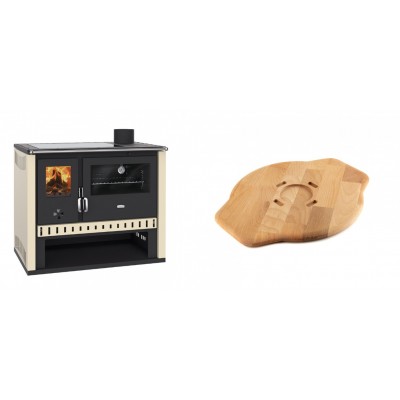 Set Küchenofen / Küchenhexe Prity GT, mit Glaskeramik-Kochfeld, Leistung 15 kW + Holz untersetzer für Gusseisenplatte Solagio HSYSAK28 - Kaminofen - Holzofen mit Backfach