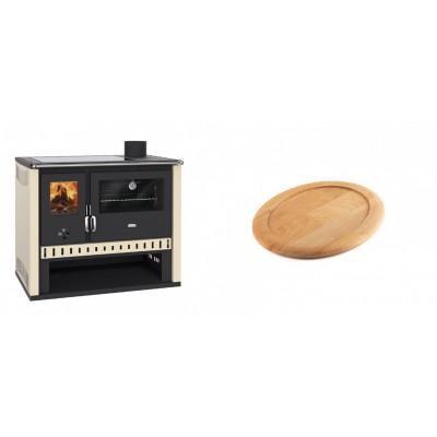 Set Küchenofen / Küchenhexe Prity GT, mit Glaskeramik-Kochfeld, Leistung 15 kW + Holz untersetzer für ovale gusseisenpfanne Solagio HSFT1825 - Kaminofen - Holzofen mit Backfach