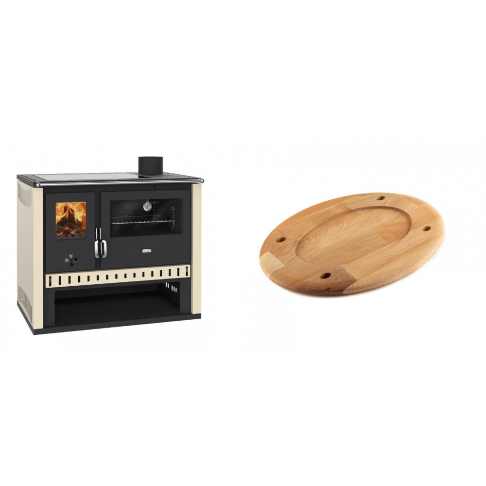 Set Küchenofen / Küchenhexe Prity GT, mit Glaskeramik-Kochfeld, Leistung 15 kW + Holz untersetzer für ovale platte Solagio HSOISK2533, 25x33cm | Kaminofen - Holzofen mit Backfach | Kaminofen |