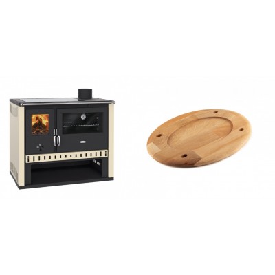 Set Küchenofen / Küchenhexe Prity GT, mit Glaskeramik-Kochfeld, Leistung 15 kW + Holz untersetzer für ovale platte Solagio HSOISK2533, 25x33cm - Kaminofen - Holzofen mit Backfach