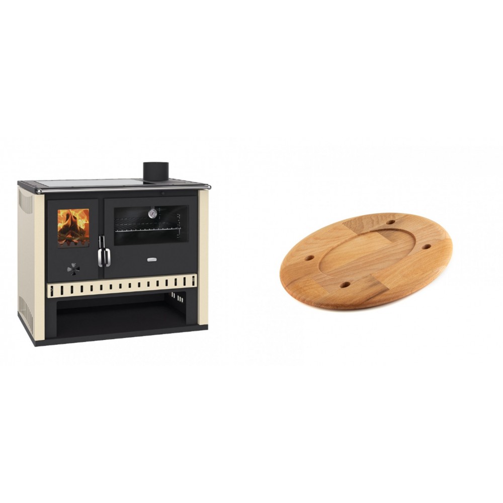 Set Küchenofen / Küchenhexe Prity GT, mit Glaskeramik-Kochfeld, Leistung 15 kW + Holz untersetzer für ovale platte Solagio HSOISK1728, 17x28cm | Kaminofen - Holzofen mit Backfach | Kaminofen |